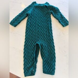 Hope & Henry Cat & Jack Cable Knit Green Romper Onsie Christmas 12 18 months